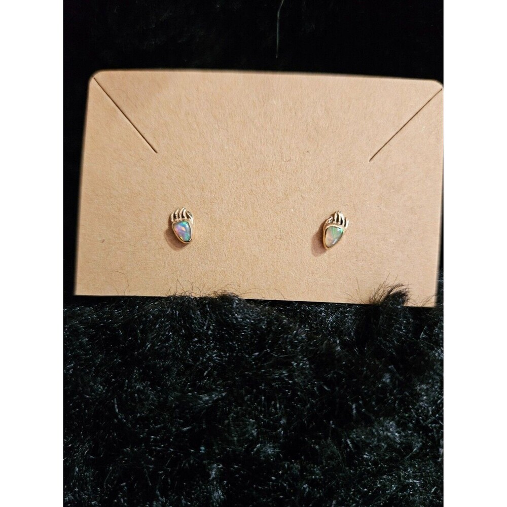 NATIVE AMERICAN 12K GF OVER STERLING OPAL BEAR PAW EARRINGS VERY SMALL!